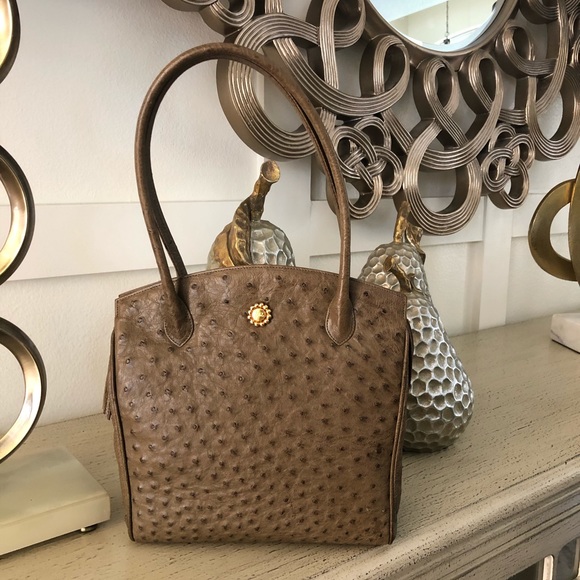 ALFRED ROTH Vintage Ostrich olive green SATCHEL - Picture 1 of 10